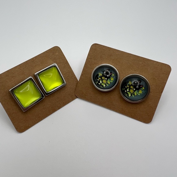 Classic Edgy Round & Square Stud Earring Set- Cat Stud Earrings - Picture 7 of 15